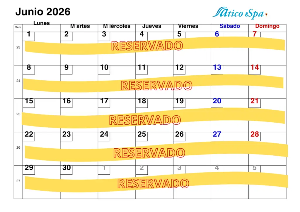 1. calendario junio atico&spa de lujo